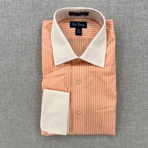 VTG 90s Paul Fredrick Banker Stripe Dress Shirt Men 16 34 Lrg Orange Cotton Ivy